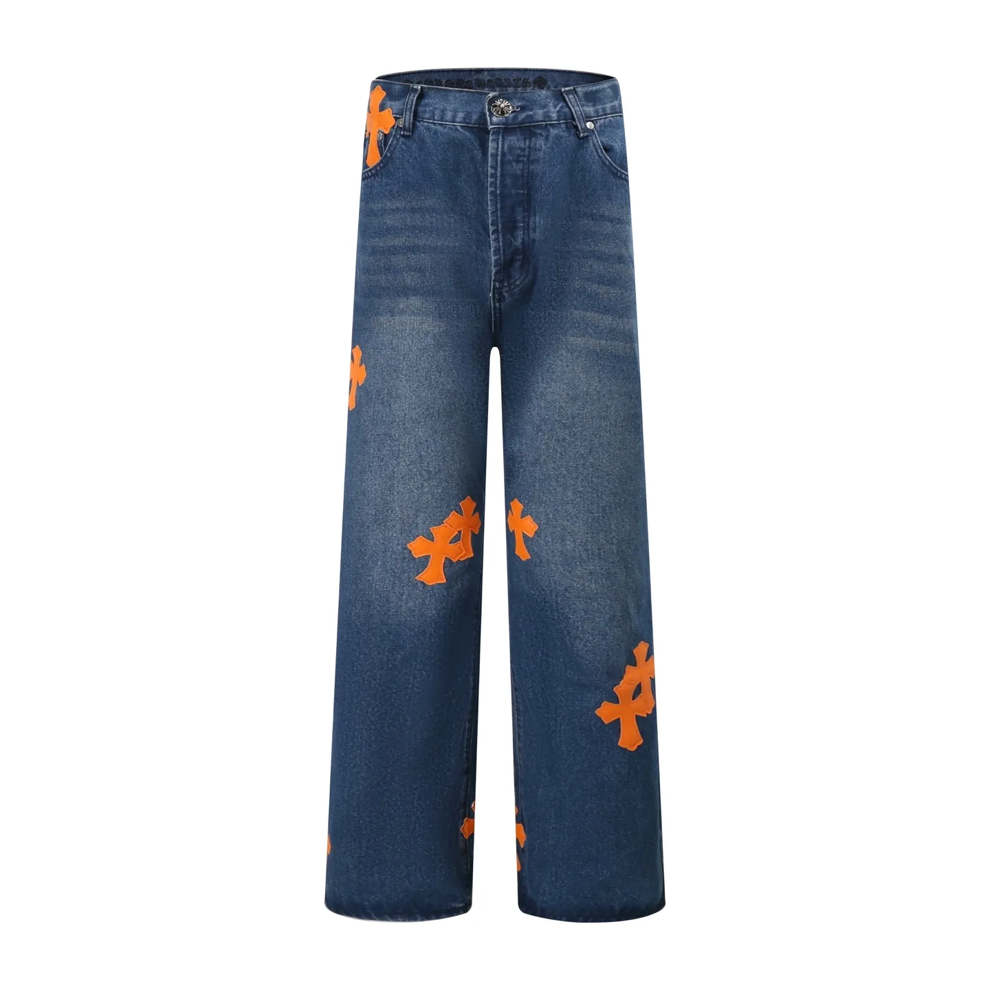 P260 Style No.: H880 Chrome Heart & Chrome Heart Blue Pants Orange Peel Metal Cross Patch Leather Jeans ChromeHearts# Design Jeans Invincible Texture Ceiling-Level Jeans Hard to Find at the Counter‼ ️ Cross patchwork leather jeans, top-notch heavy-duty washing process, calfskin laser-cut cross, distressed silver hardware, straight version to make the upper body slimmer, that lesbian style Color: blue Size: 28-30-32-34-36